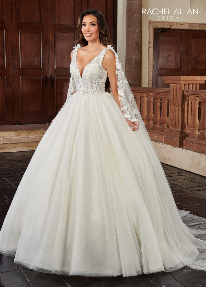 Sleeveless Cape Wedding Gown by Rachel Allan RB6116