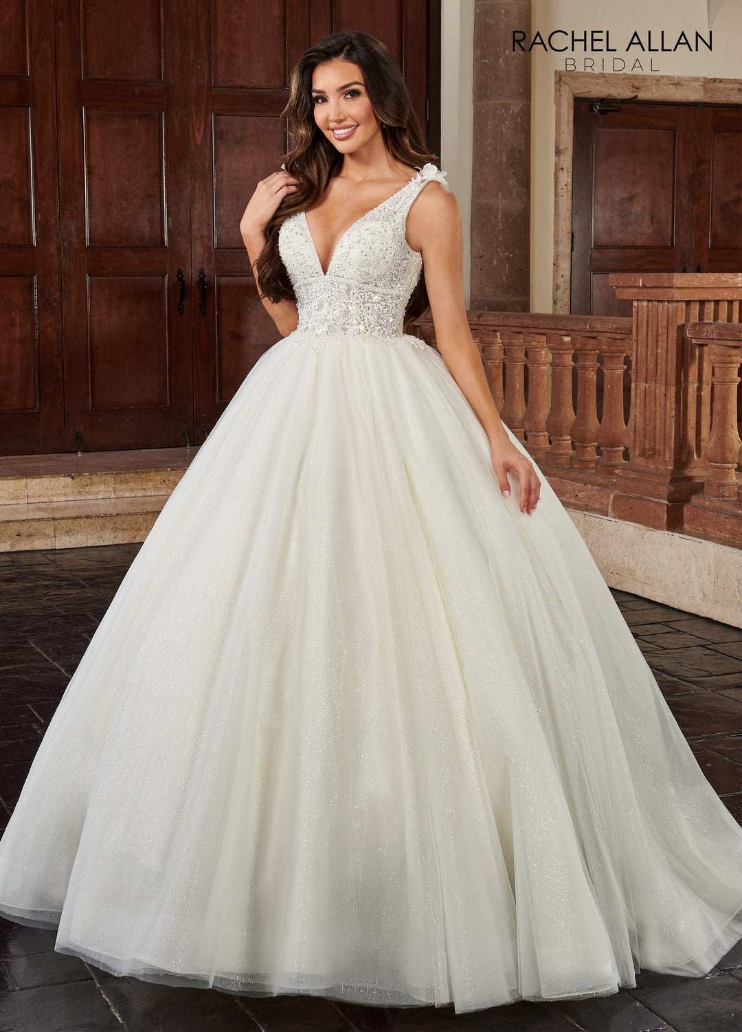 Sleeveless Cape Wedding Gown by Rachel Allan RB6116