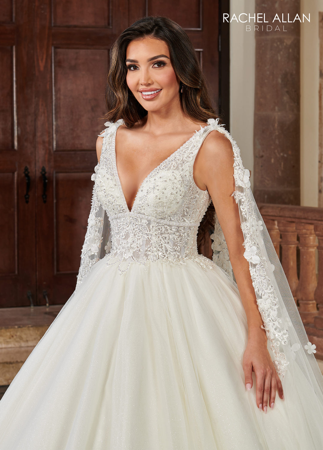 Sleeveless Cape Wedding Gown by Rachel Allan RB6116