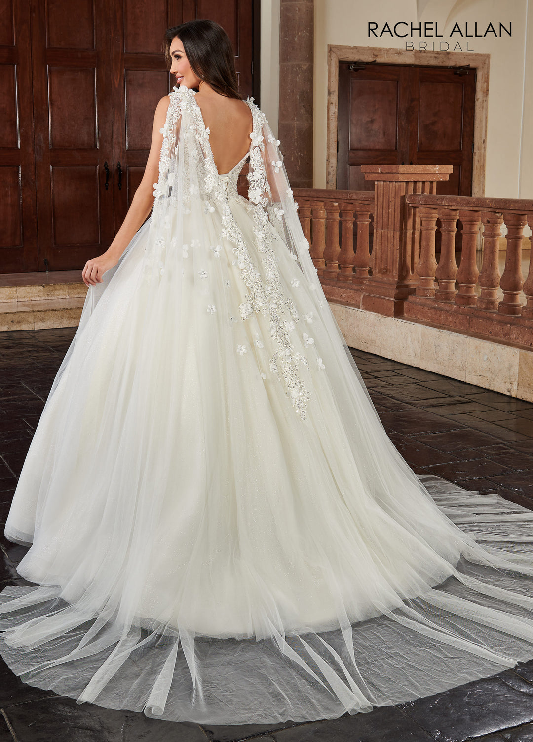 Sleeveless Cape Wedding Gown by Rachel Allan RB6116