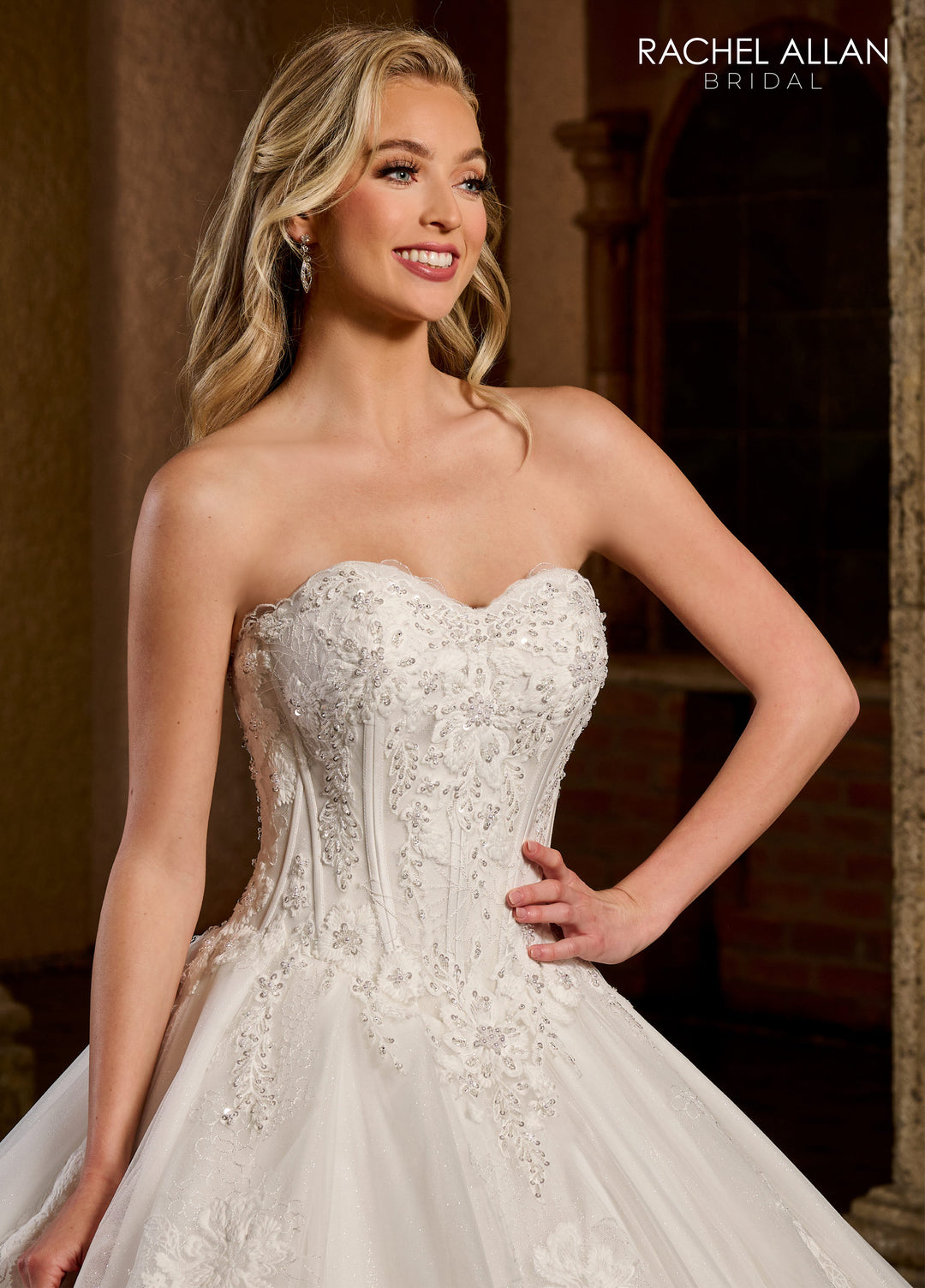 Applique Strapless Wedding Gown by Rachel Allan RB6126