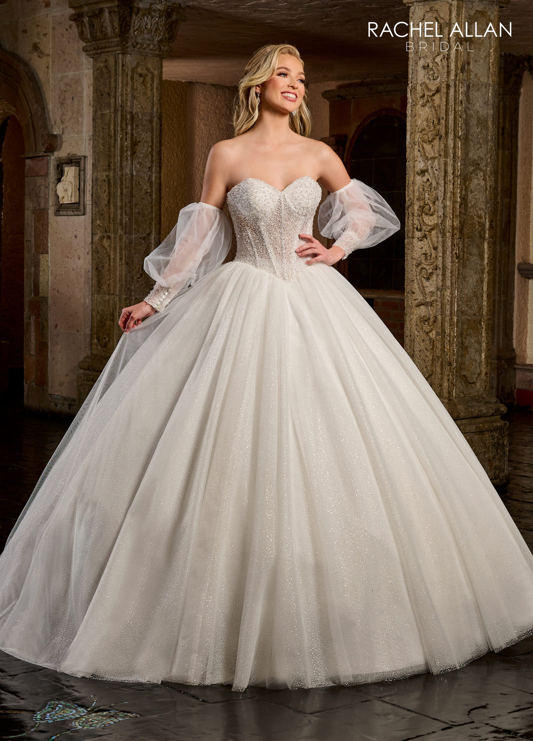 Strapless Puff Sleeve Bridal Gown by Rachel Allan RB6130