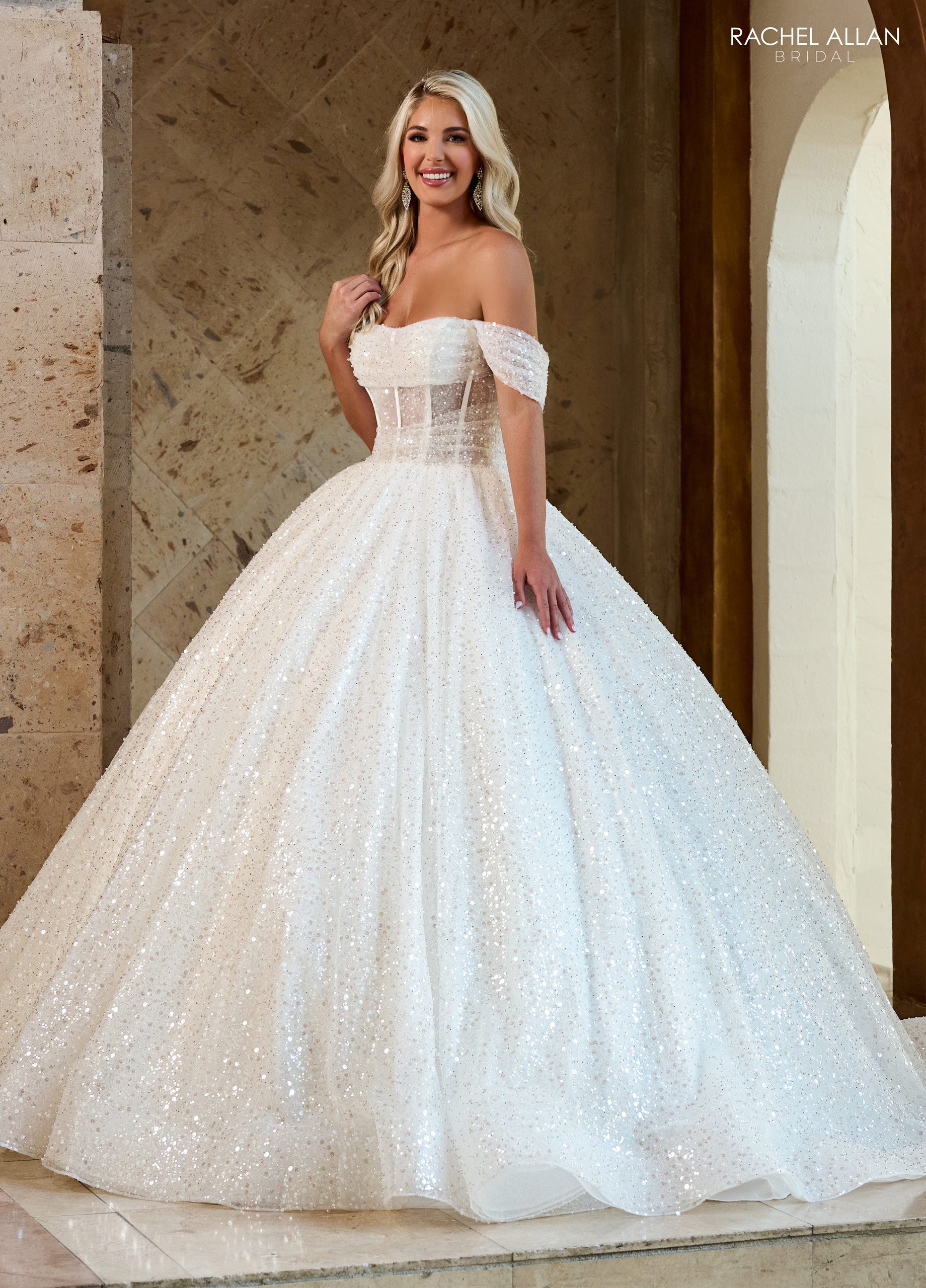 Off Shoulder Corset Bridal Gown by Rachel Allan RB6134 16 Ivory