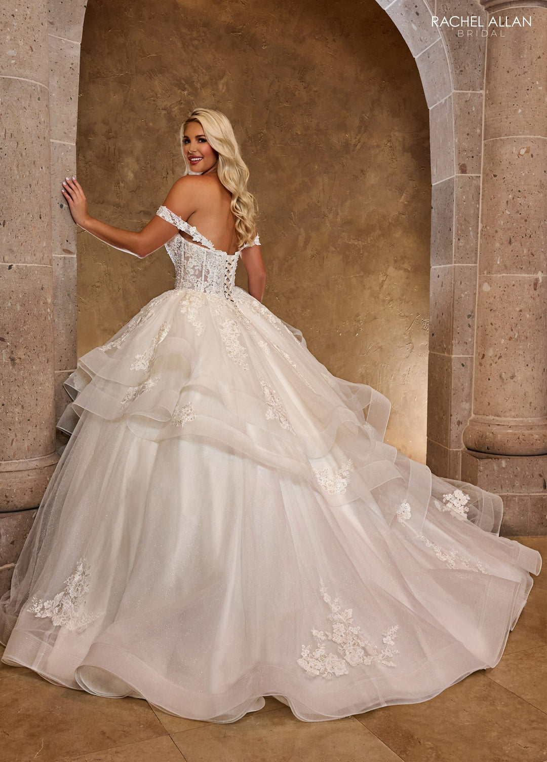 Off Shoulder Layered Bridal Gown by Rachel Allan RB6142