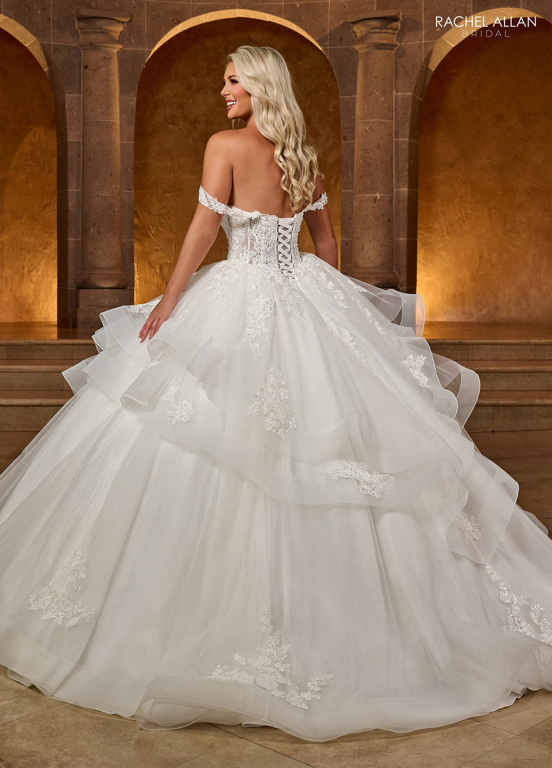 Off Shoulder Layered Bridal Gown by Rachel Allan RB6142