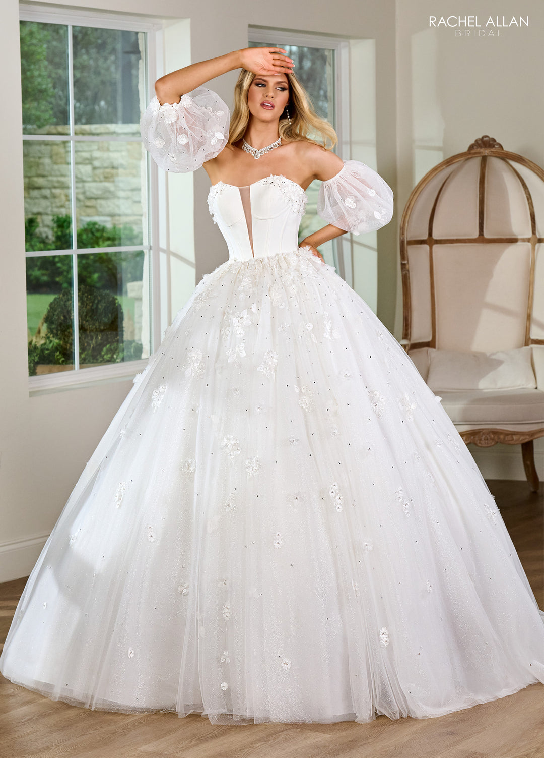 Strapless Puff Sleeve Bridal Gown by Rachel Allan RB6152