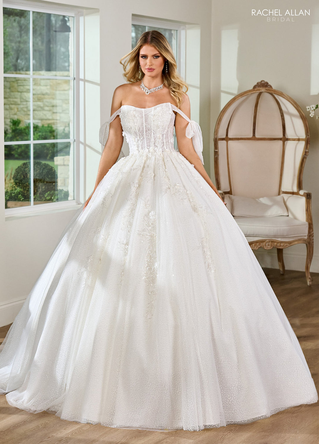 3D Floral Off Shoulder Bridal Gown by Rachel Allan RB6155