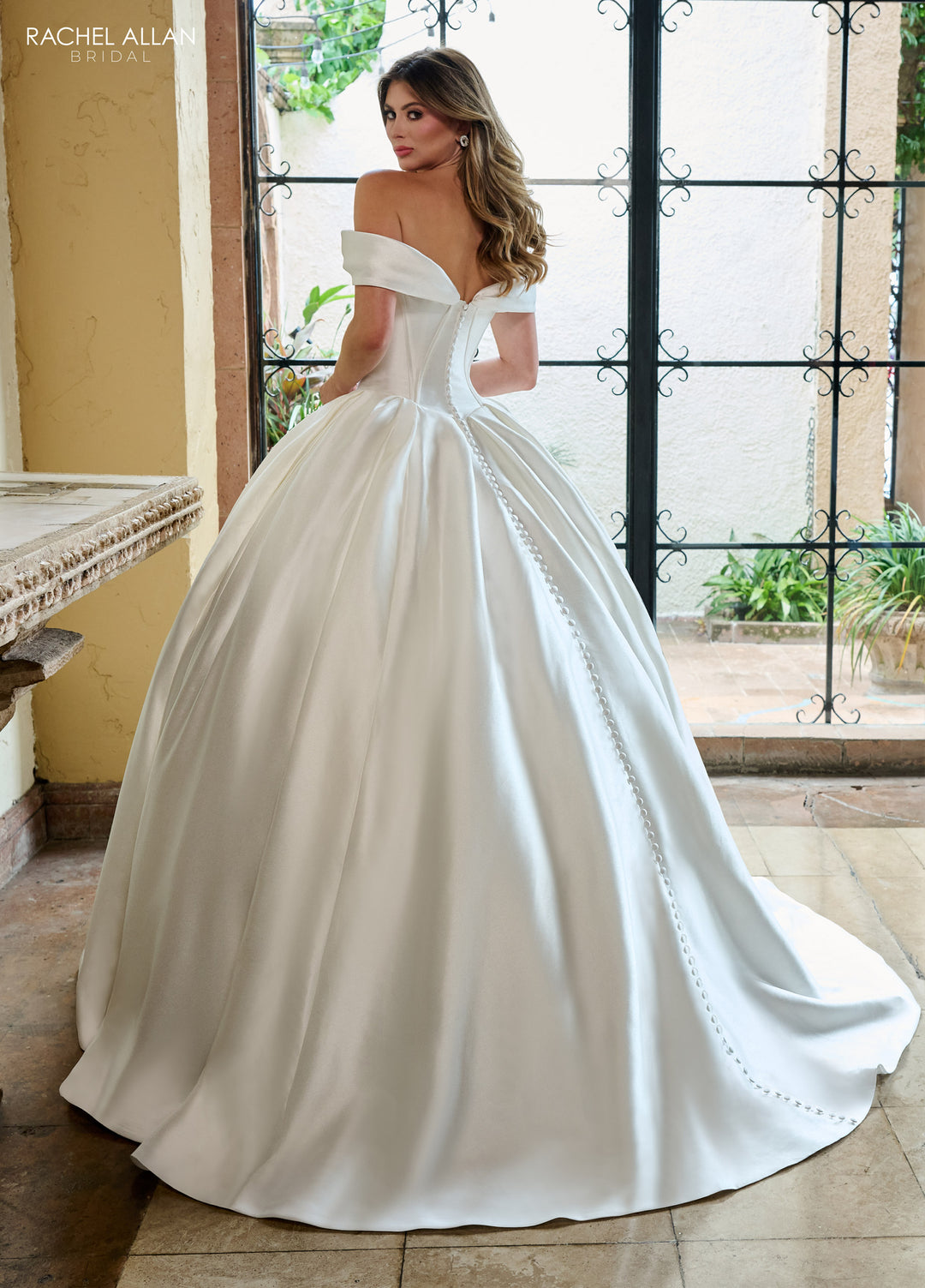 Mikado Off Shoulder Bridal Gown by Rachel Allan RB6162