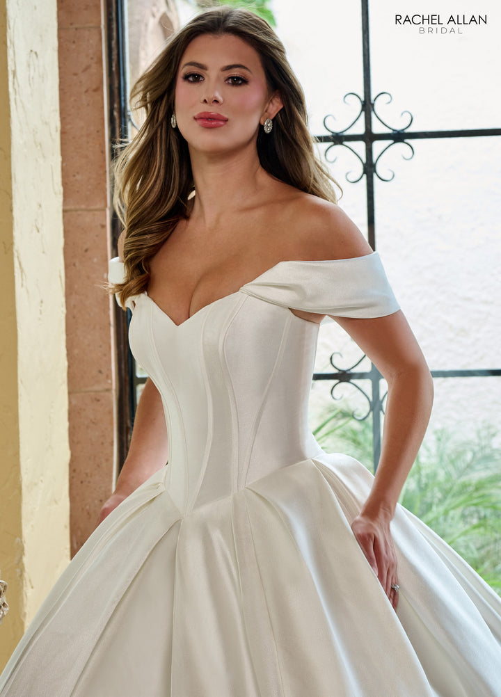 Mikado Off Shoulder Bridal Gown by Rachel Allan RB6162