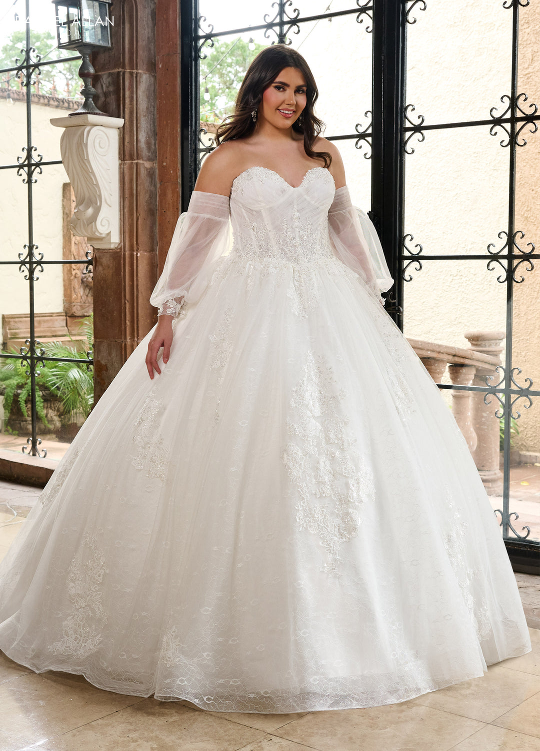 Applique Puff Sleeve Bridal Gown by Rachel Allan RB6163