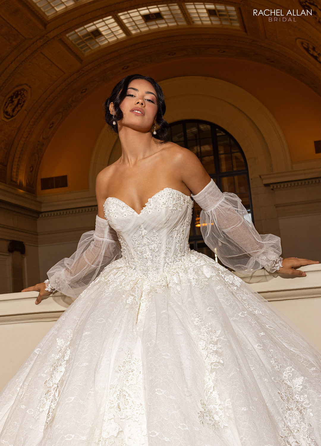 Applique Puff Sleeve Bridal Gown by Rachel Allan RB6163