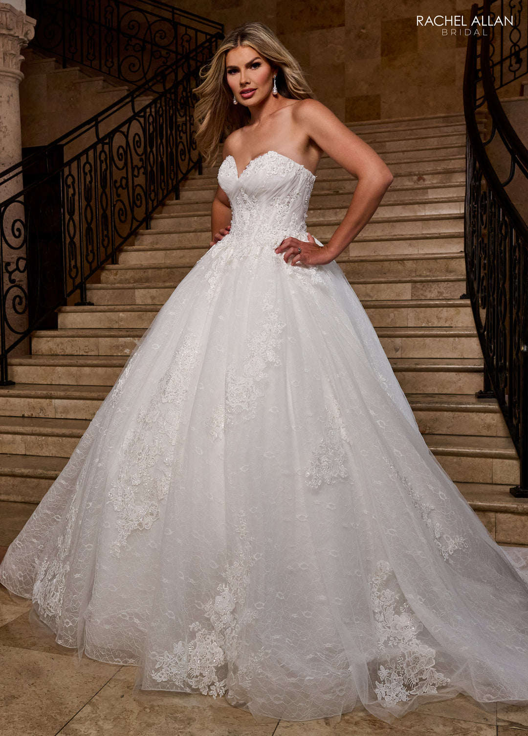 Applique Puff Sleeve Bridal Gown by Rachel Allan RB6163