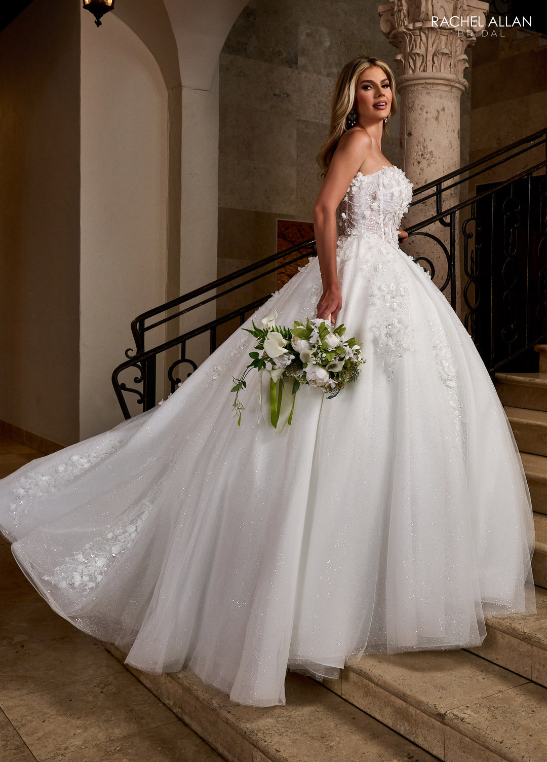 3D Floral Strapless Bridal Gown by Rachel Allan RB6167