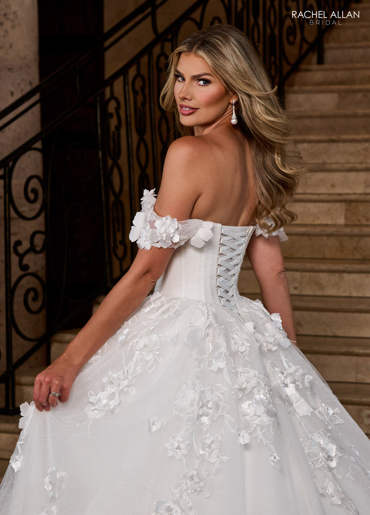 3D Floral Off Shoulder Bridal Gown by Rachel Allan RB6170