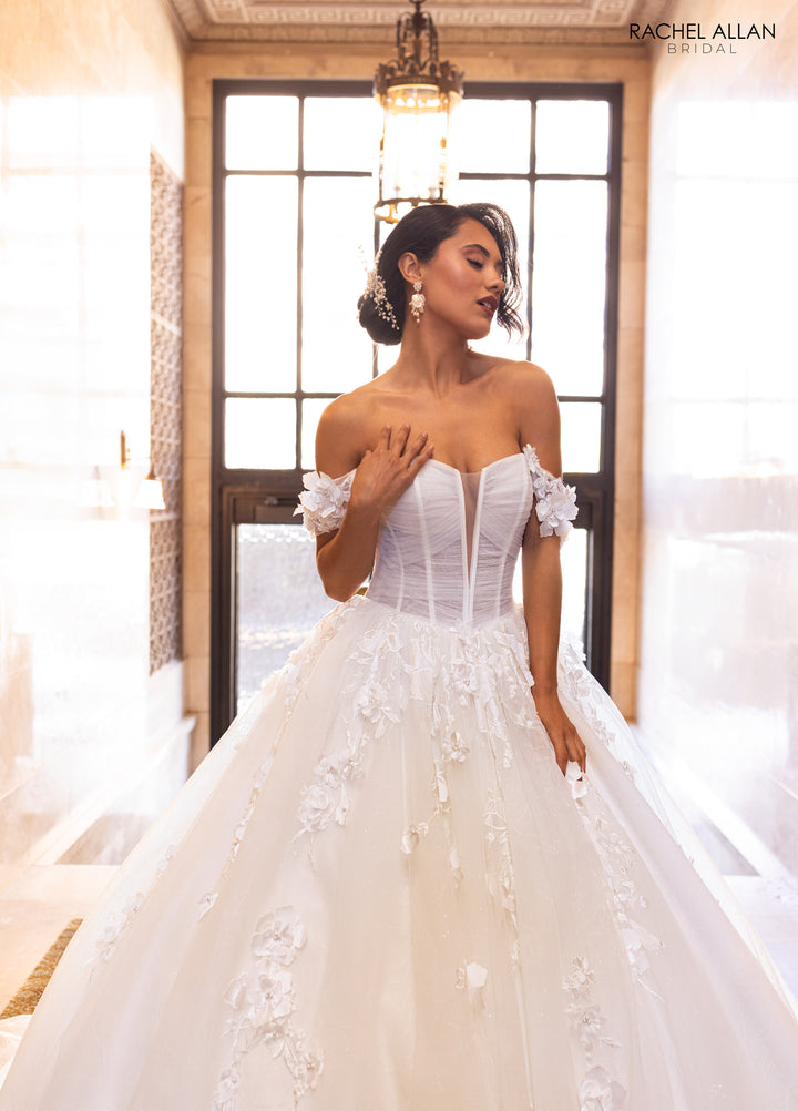 3D Floral Off Shoulder Bridal Gown by Rachel Allan RB6170