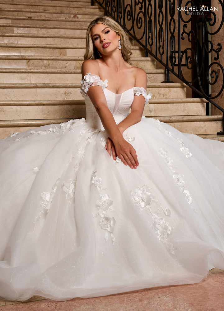 3D Floral Off Shoulder Bridal Gown by Rachel Allan RB6170