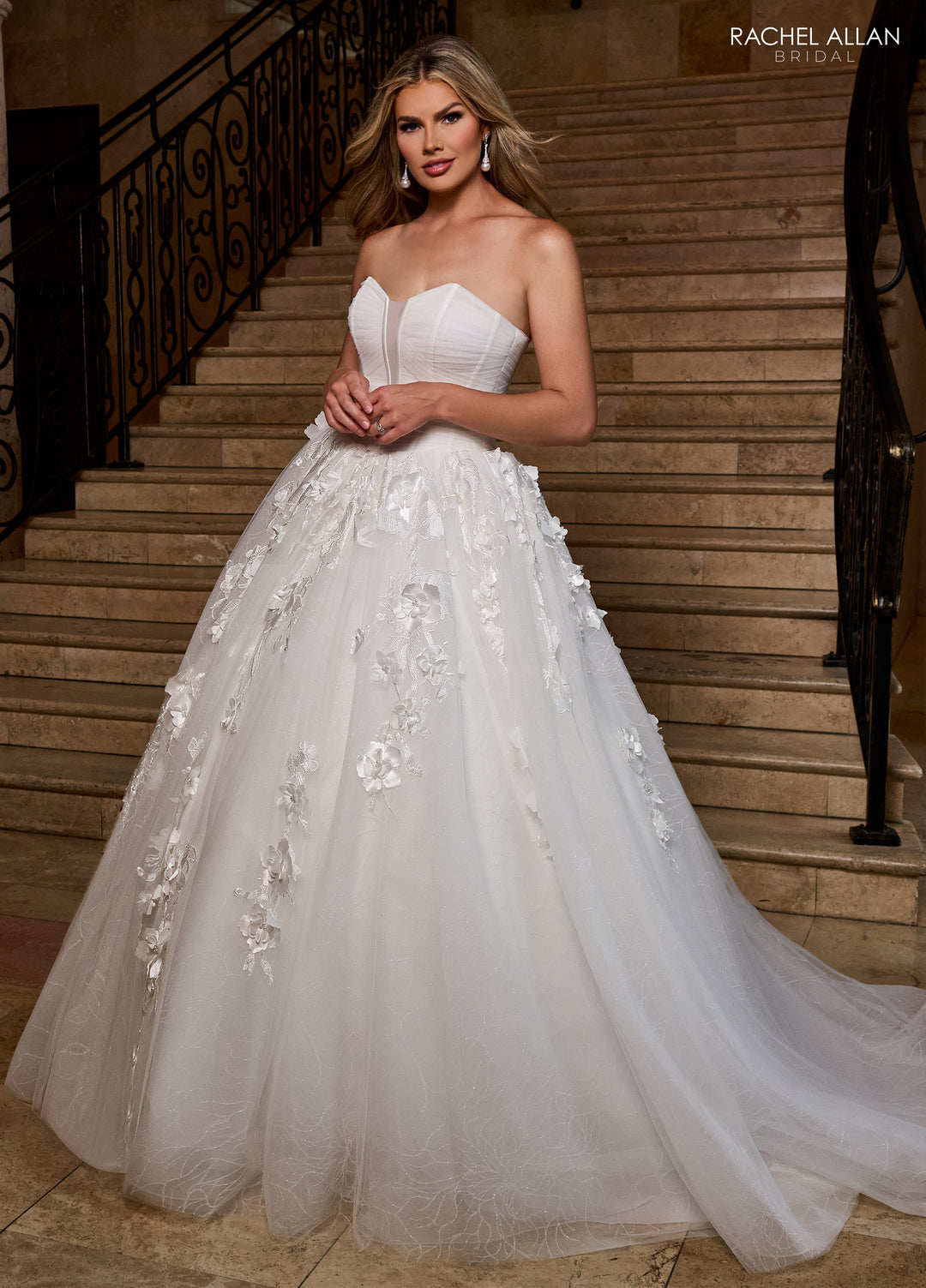 3D Floral Off Shoulder Bridal Gown by Rachel Allan RB6170