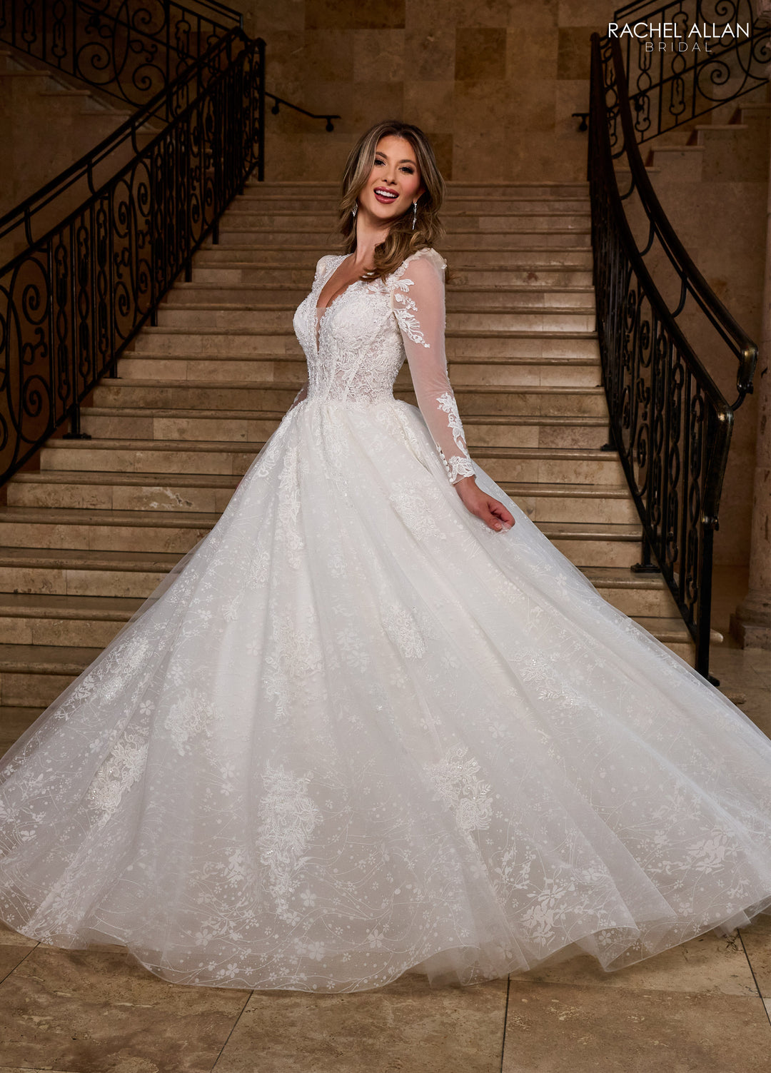 Applique Long Sleeve Bridal Gown by Rachel Allan RB6172