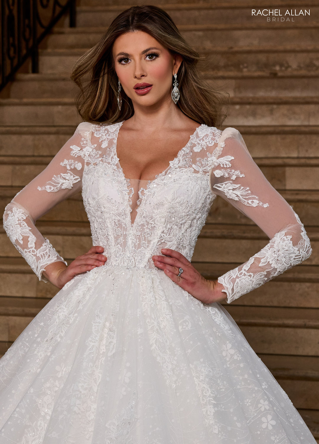 Applique Long Sleeve Bridal Gown by Rachel Allan RB6172