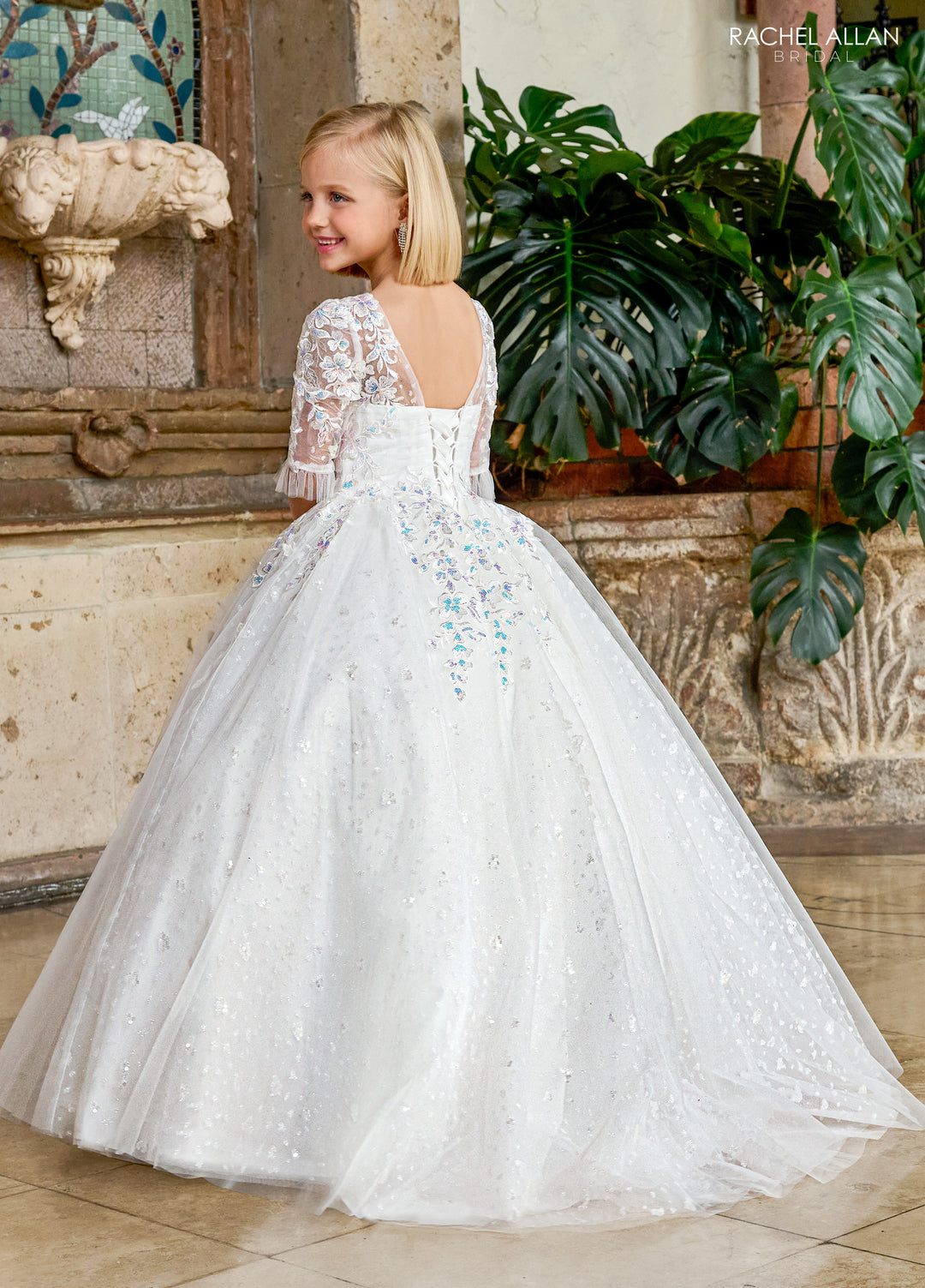 Girls Applique Mid-Sleeve Gown by Rachel Allan RB9152