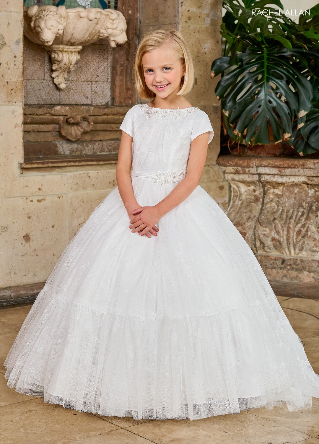 Girls Applique Short Sleeve Gown by Rachel Allan RB9153