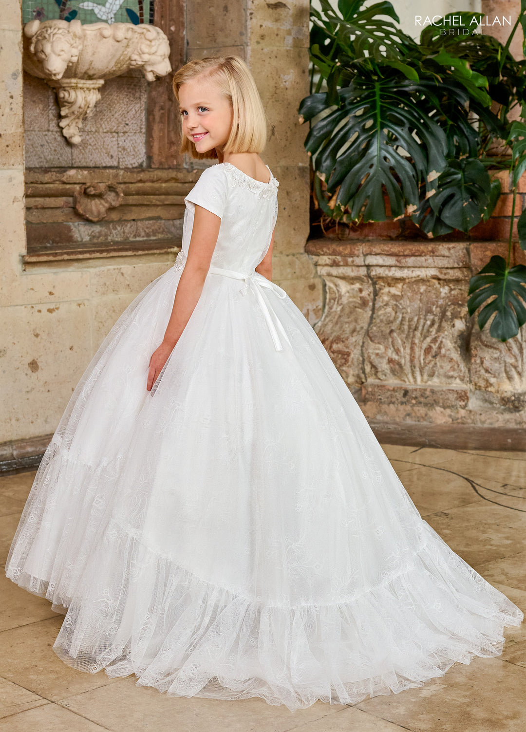 Girls Applique Short Sleeve Gown by Rachel Allan RB9153