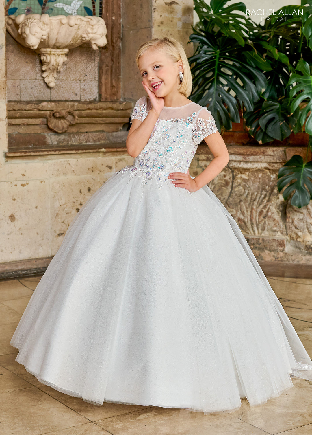 Girls Applique Short Sleeve Gown by Rachel Allan RB9158