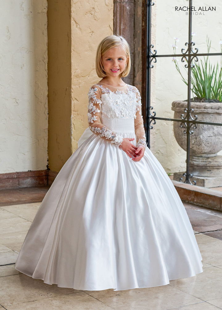 Girls Applique Long Sleeve Gown by Rachel Allan RB9160