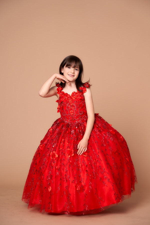 Girls 3D Floral Sleeveless Cape Gown by Calla SCK301