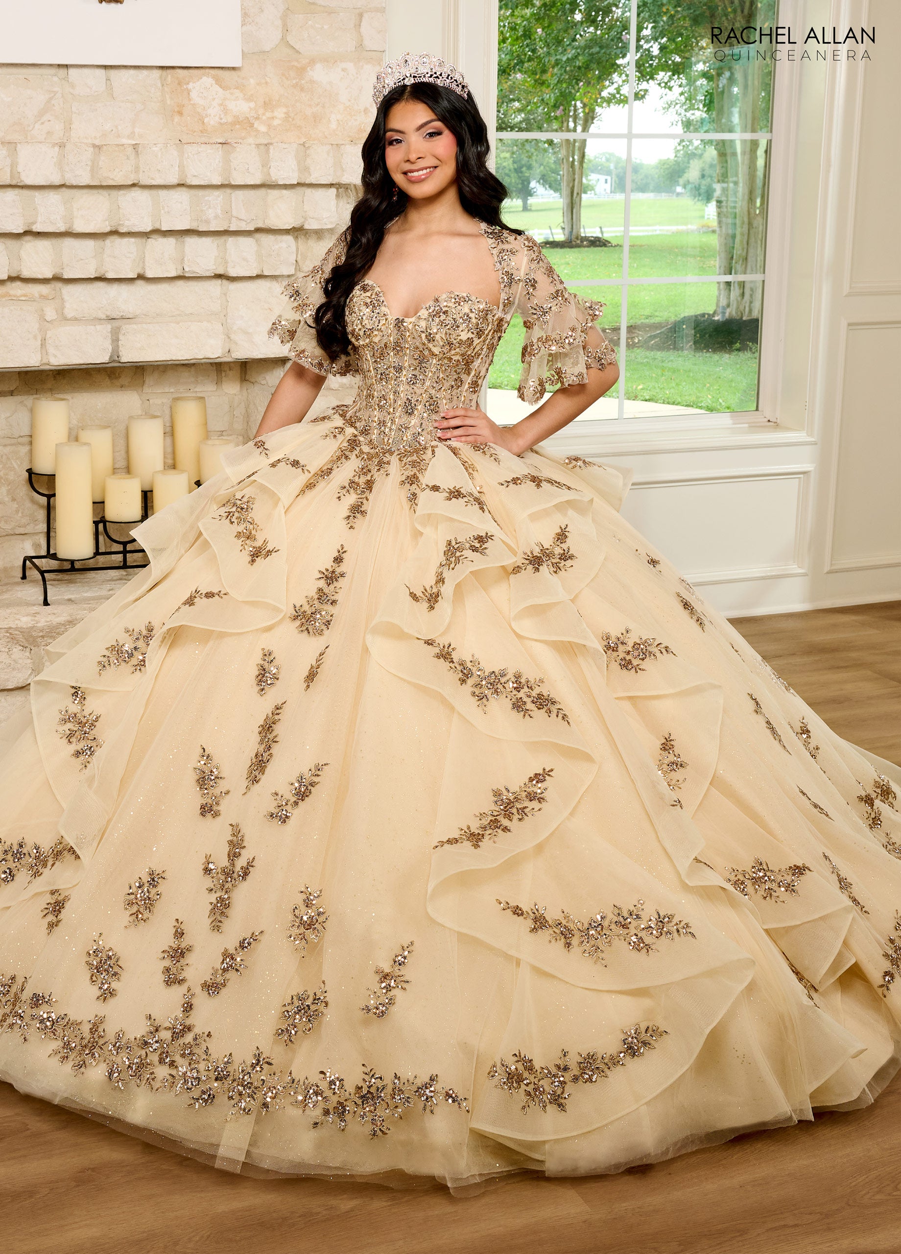 champagne rose gold quinceanera dress