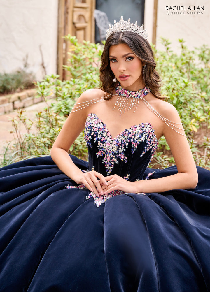 Velvet Strapless Quinceanera Dress by Rachel Allan RQ2198