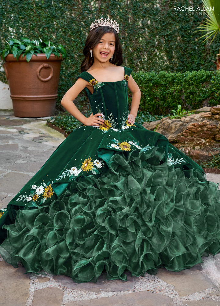 Girl's Floral Velvet Ruffled Gown by Rachel Allan RQ4049