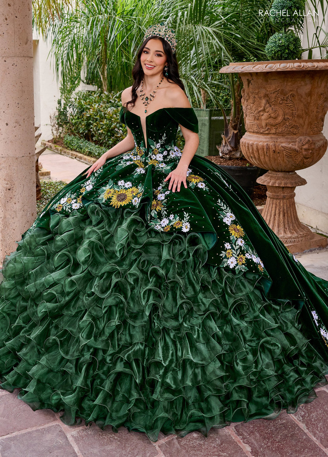 Floral Velvet Quinceanera Dress by Rachel Allan RQ5005