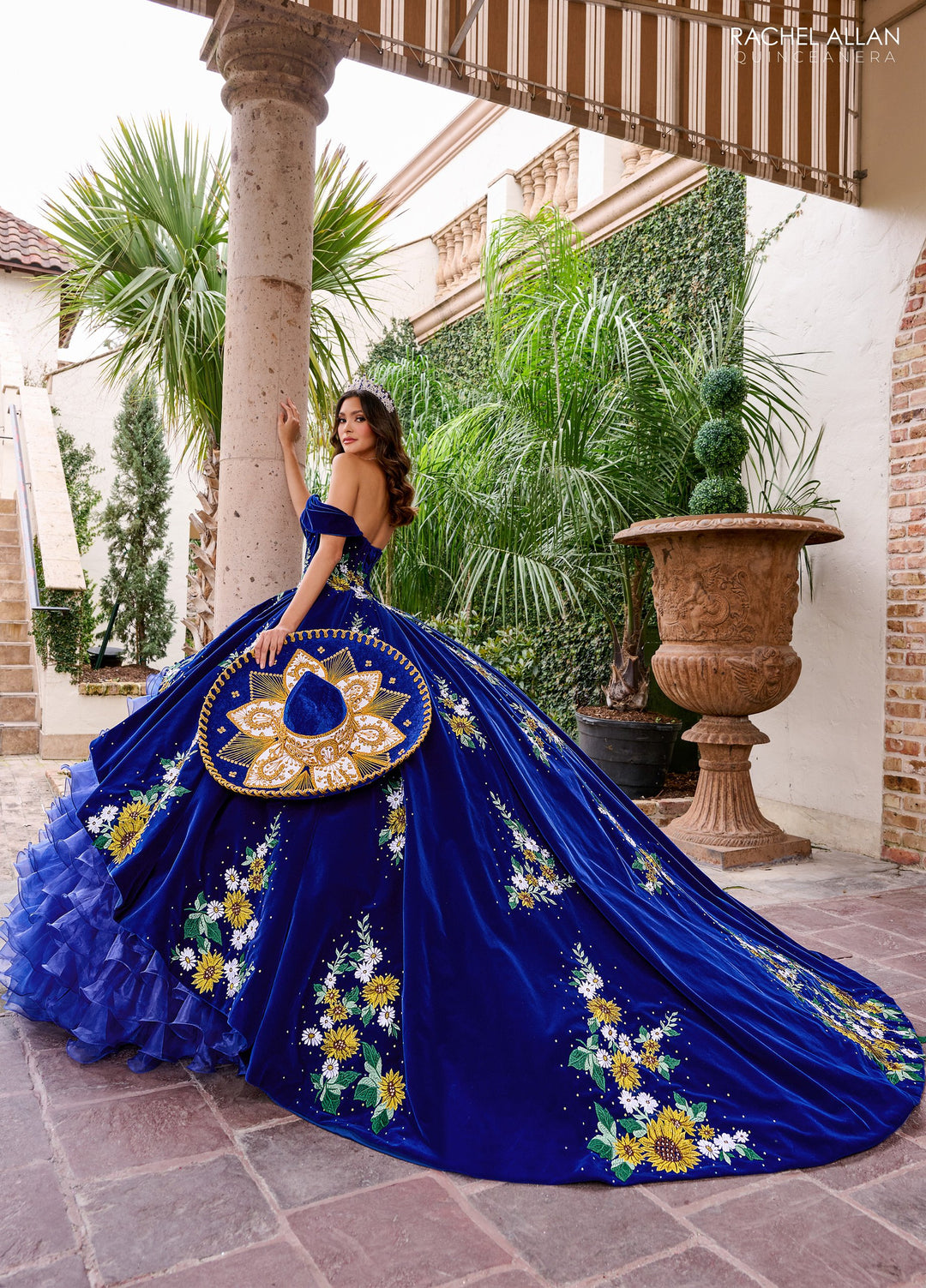 Floral Velvet Quinceanera Dress by Rachel Allan RQ5005