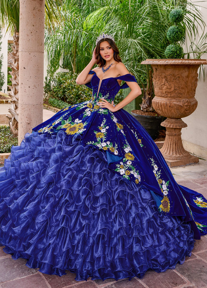 Floral Velvet Quinceanera Dress by Rachel Allan RQ5005