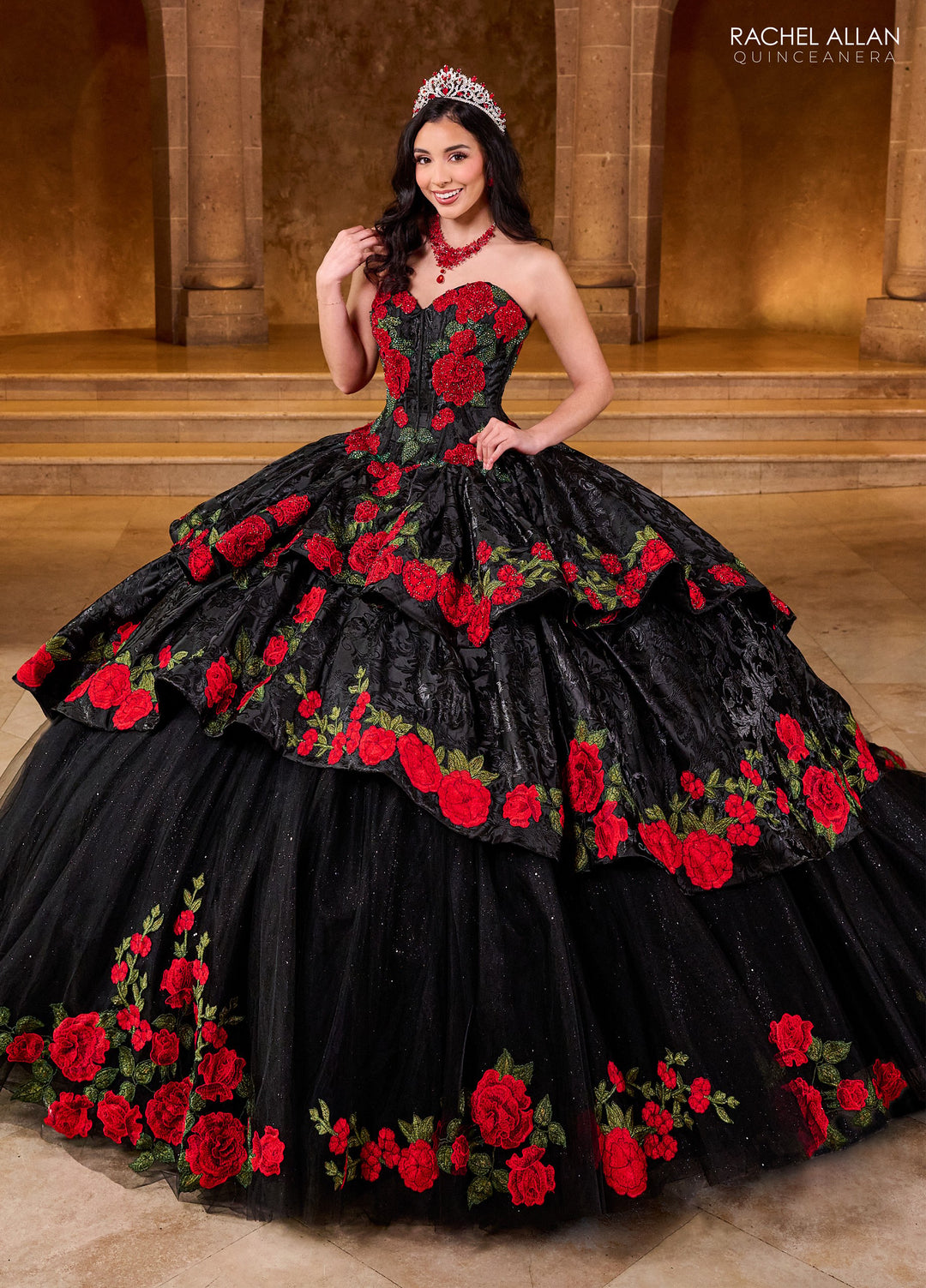 Floral Strapless Quinceanera Dress by Rachel Allan RQ5006