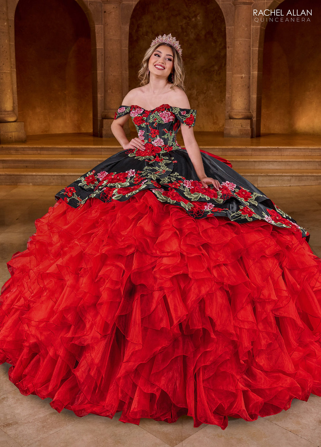 Floral Ruffled Quinceanera Dress by Rachel Allan RQ5007