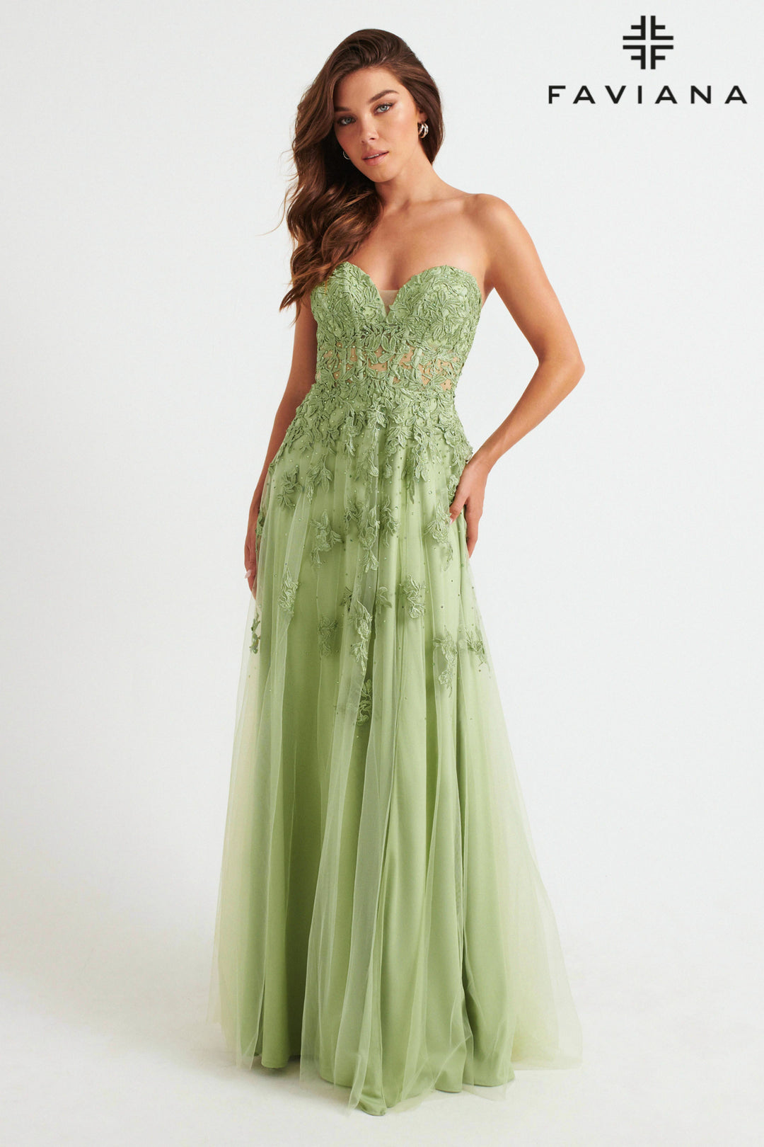 Applique Strapless A-line Slit Gown by Faviana S10814