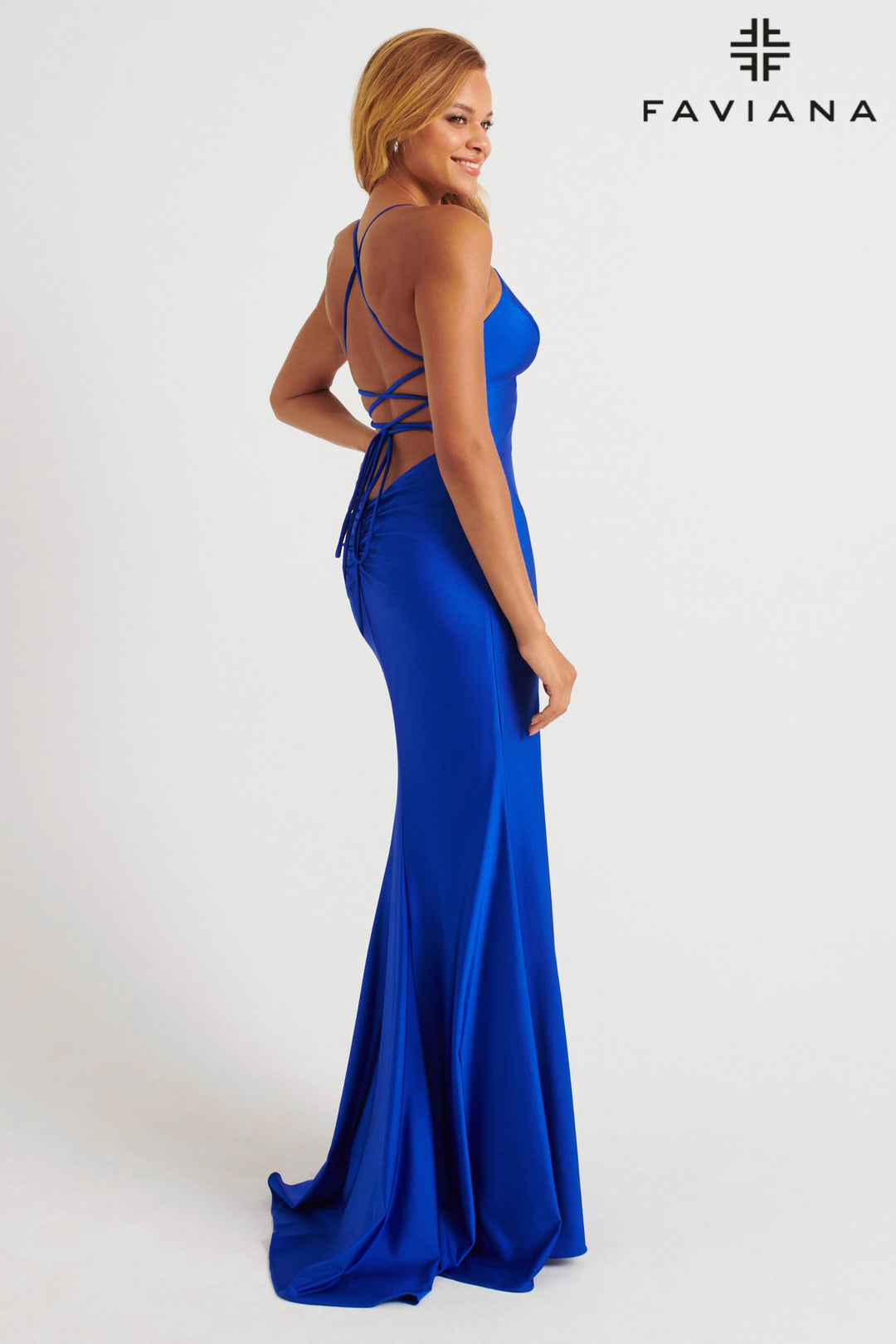 Charmeuse V-Neck Slit Gown by Faviana S10826