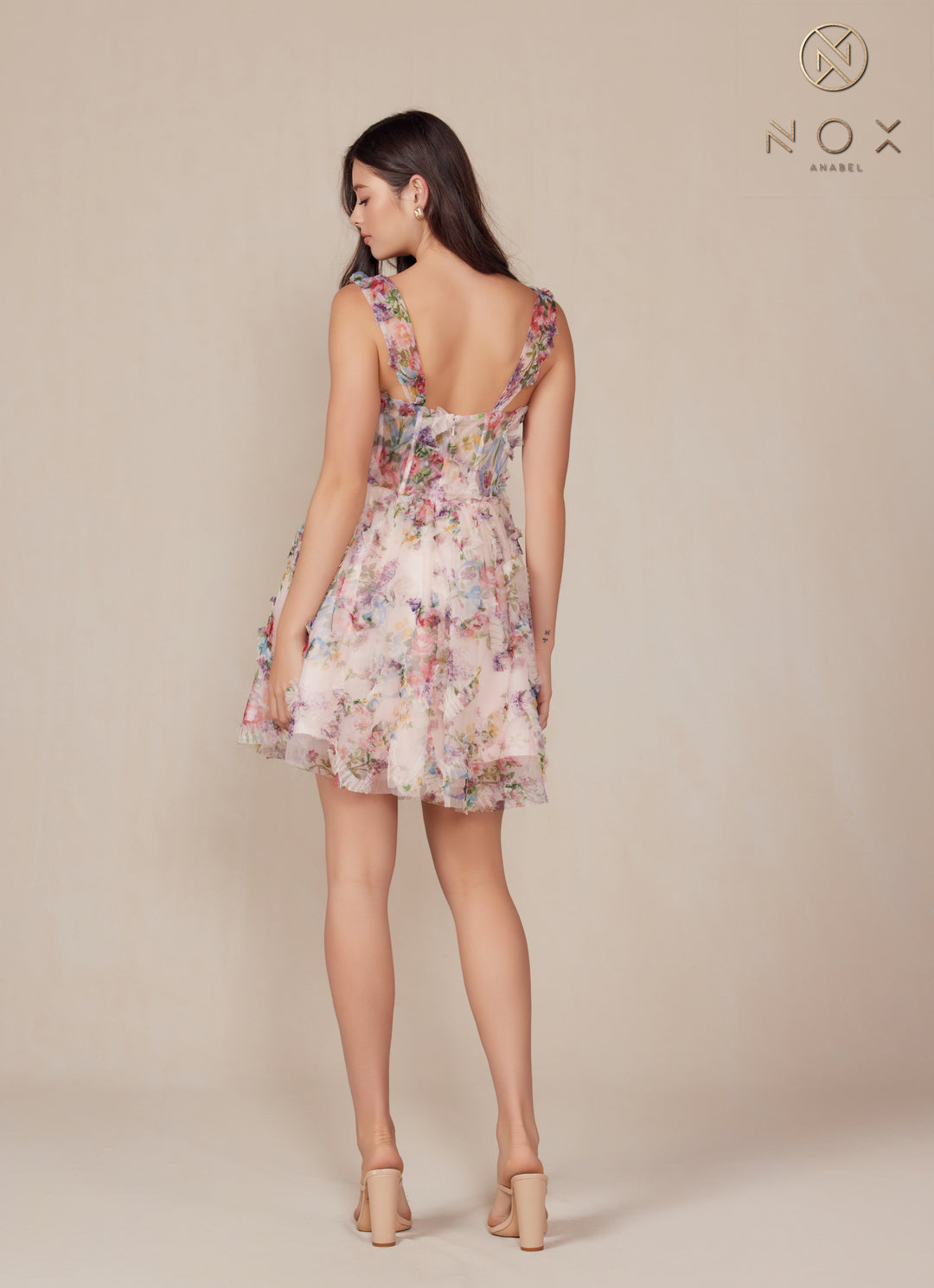 Floral Print Short Sleeveless Dress by Nox Anabel S849