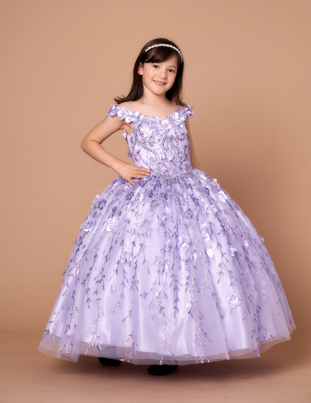 Girls 3D Floral Sleeveless Cape Gown by Calla SCK301