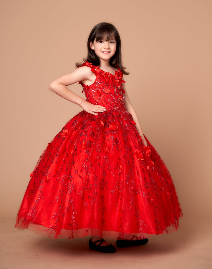 Girls 3D Floral Sleeveless Cape Gown by Calla SCK301