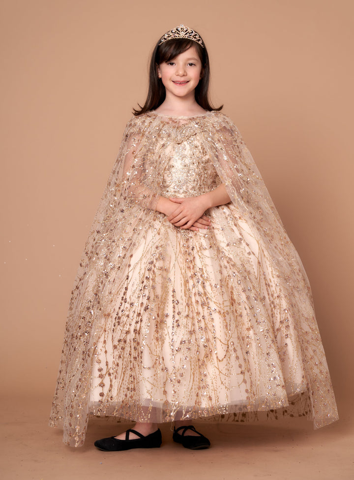 Girls Off Shoulder Cape Gown by Calla SCK303