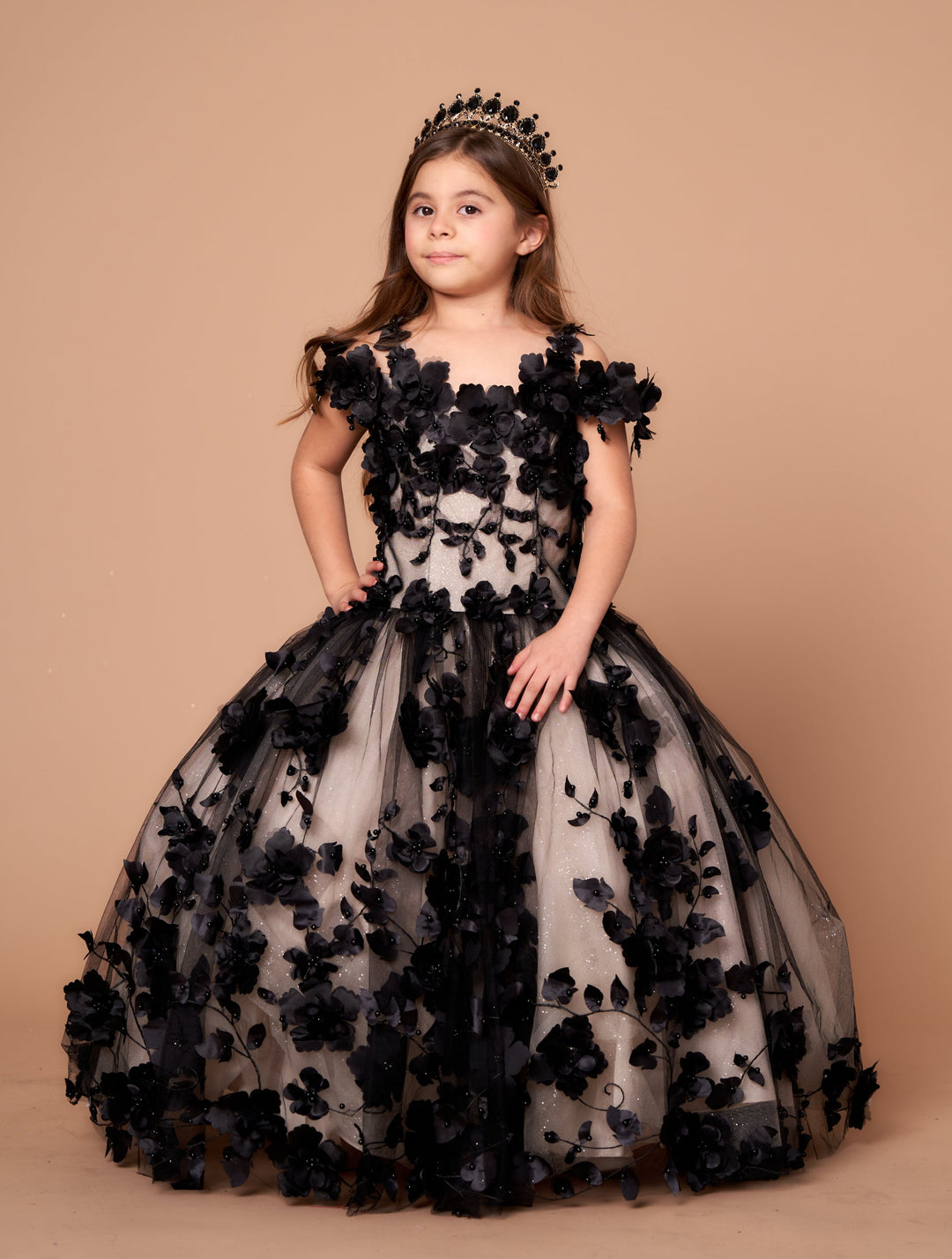 Girls 3D Floral Off Shoulder Gown by Calla SCK305