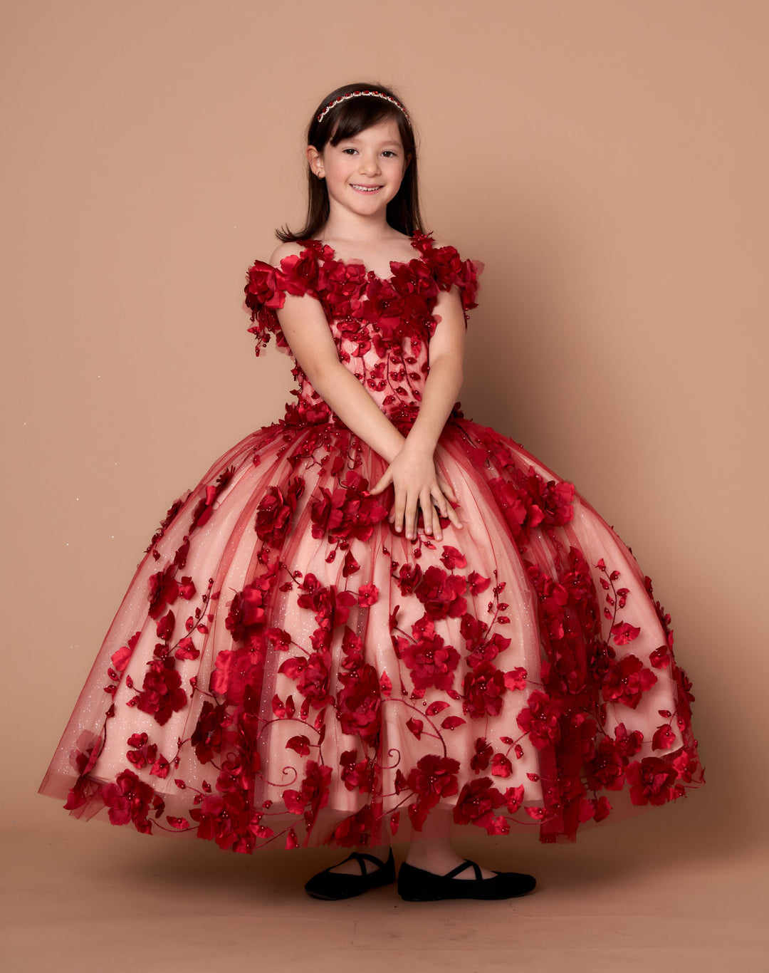 Girls 3D Floral Off Shoulder Gown by Calla SCK305