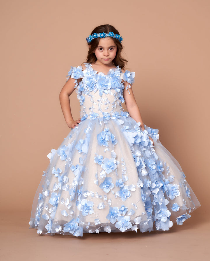 Girls 3D Floral Off Shoulder Gown by Calla SCK305