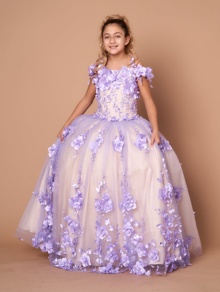 Girls 3D Floral Off Shoulder Gown by Calla SCK305