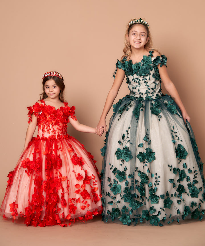 Girls 3D Floral Off Shoulder Gown by Calla SCK305