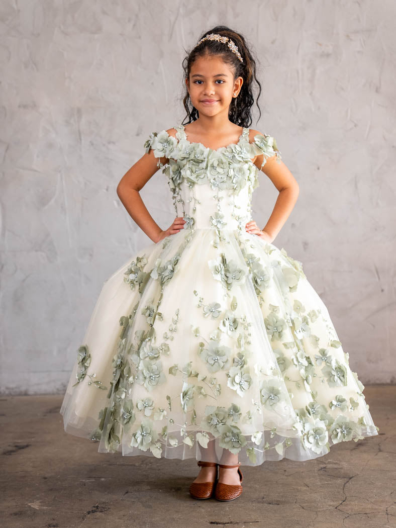 Girls 3D Floral Off Shoulder Gown by Calla SCK305