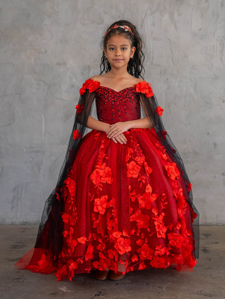 Girls Off Shoulder Cape Sleeve Gown by Calla SCK307